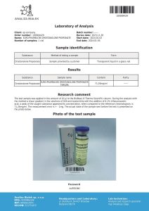 Propionate de drostanolone 75 mg/ml, page de test en laboratoire EuroPharma 0001