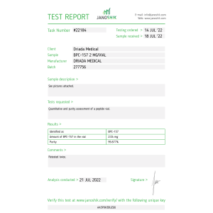BPC 157 2,04 mg Test de laboratoire Driada