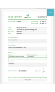 Testostérone Cypionate 200 mg test de laboratoire beligas