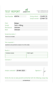 Test de laboratoire Tren A 100mg beligas