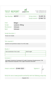 test de laboratoire Sustanon 250 Beligas