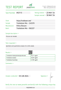 test de laboratoire du mélange de trenbolone Hilma